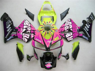 Billige Honda CBR600RR Motorrad Verkleidung 2003-2004 - Gelb Rosa Glanzendes Schwarz Valentino Rossi