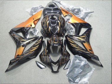 Billige Glänzendes Schwarz Orange Flamme 2007-2008 Honda CBR600RR Motorrad Verkleidung