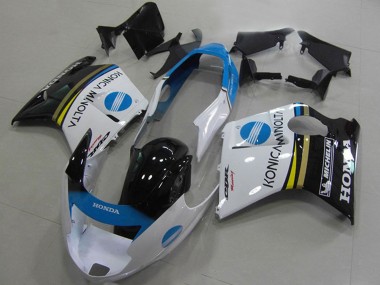 Billige Honda CBR1100XX Blackbird Motorrad Verkleidung 1996-2007 - Weiss Blau Glanzendes Schwarz Konica Minolta