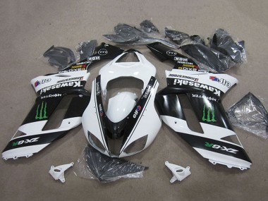 Billige Schwarz Weiß Monster 2007-2008 Kawasaki ZX6R Motorrad Verkleidung