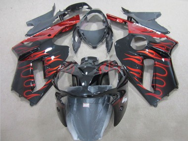 Billige Schwarz Rot Flamme 2007-2008 Kawasaki ZX6R Motorrad Verkleidung