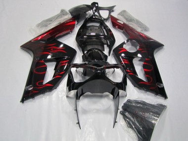 Billige Glänzendes Schwarz Rot Flamme 2003-2004 Kawasaki ZX6R Motorrad Verkleidung