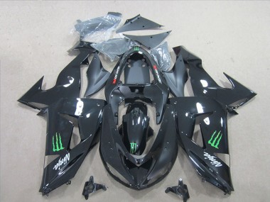 Billige Kawasaki ZX10R Motorrad Verkleidung 2006-2007 - Glanzendes Schwarz Grun Monster