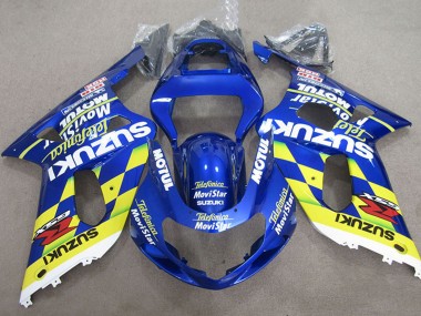 Billige Suzuki GSXR 600 Motorrad Verkleidung 2001-2003 - Blau Gelb Telefonica MoviStar