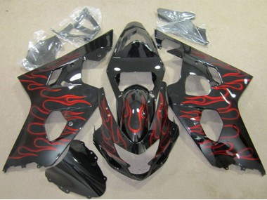 Billige Glänzendes Schwarz Rot Flamme 2004-2005 Suzuki GSXR 600 Motorrad Verkleidung