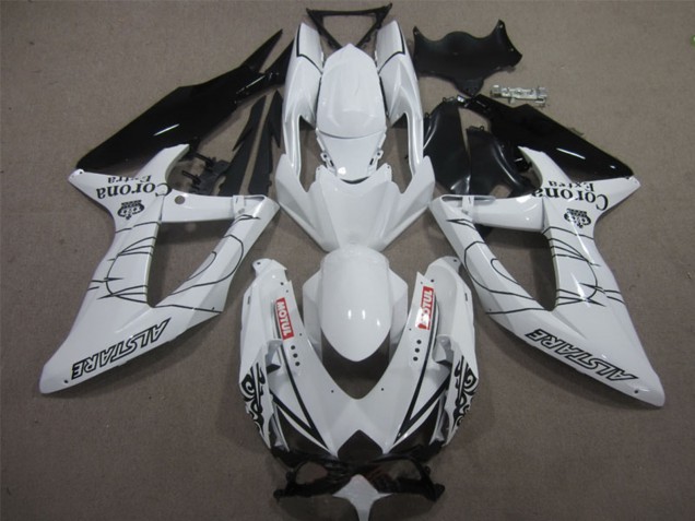 Billige Suzuki GSXR 600 Motorrad Verkleidung 2008-2010 - Weiss Schwarz Corona Extra Motul