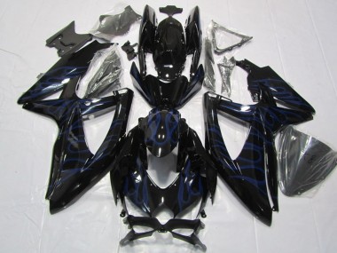 Billige Glänzendes Schwarz Blau Flamme 2008-2010 Suzuki GSXR 600 Motorrad Verkleidung