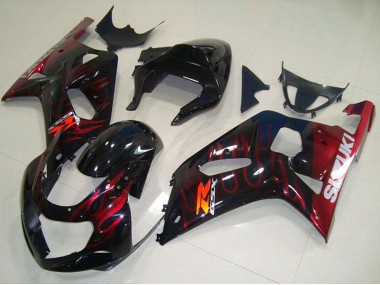 Billige Glänzendes Schwarz Rot Flamme 2001-2003 Suzuki GSXR 750 Motorrad Verkleidung
