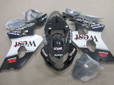Billige Glänzendes Schwarz Weiß West Mobil 2004-2005 Suzuki GSXR 750 Motorrad Verkleidung