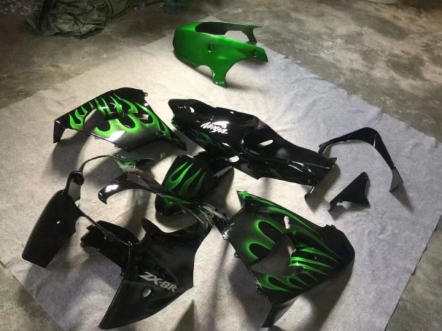 Billige Glänzend Schwarze Grüne Flamme ZX9R 2000-2001 Motorrad Verkleidungen