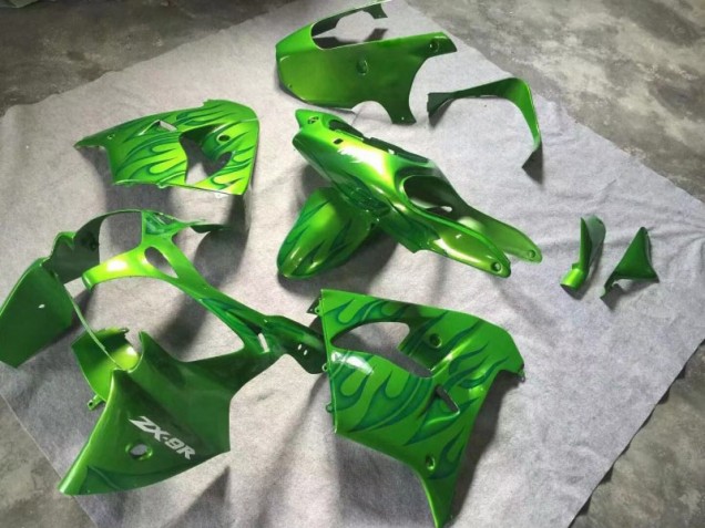 Billige Grün Grüne Flamme ZX9R 2000-2001 Motorrad Verkleidungen Billige Grün Grüne Flamme ZX9R 2000-2001 Motorrad Verkleidungen
