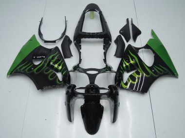 Billige Schwarz mit Grün Flamme ZX6R 2000-2002 Motorrad Verkleidungen
