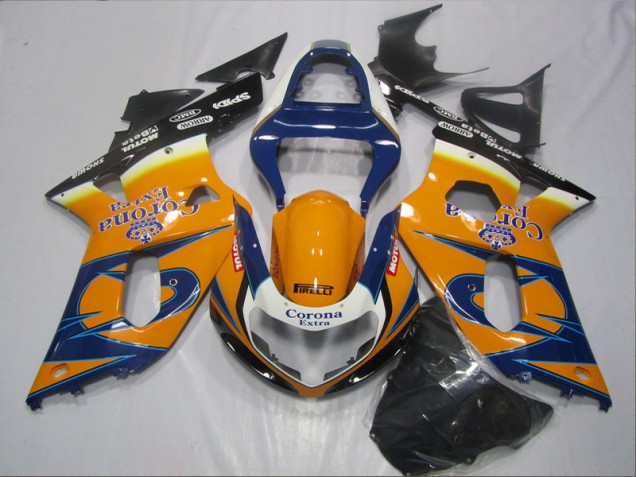 Billige Blau Orange Corona Extra GSXR 600 K1 K2 K3 2001-2003 Motorrad Verkleidungen Billige Blau Orange Corona Extra GSXR 600 K1 K2 K3 2001-2003 Motorrad Verkleidungen