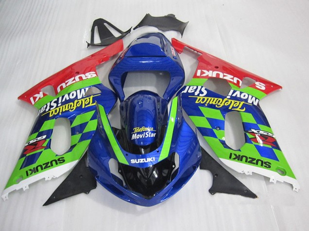 Billige BlauGrün Rot Telefumia Movistar GSXR 600 K1 K2 K3 2001-2003 Motorrad Verkleidungen Billige BlauGrün Rot Telefumia Movistar GSXR 600 K1 K2 K3 2001-2003 Motorrad Verkleidungen