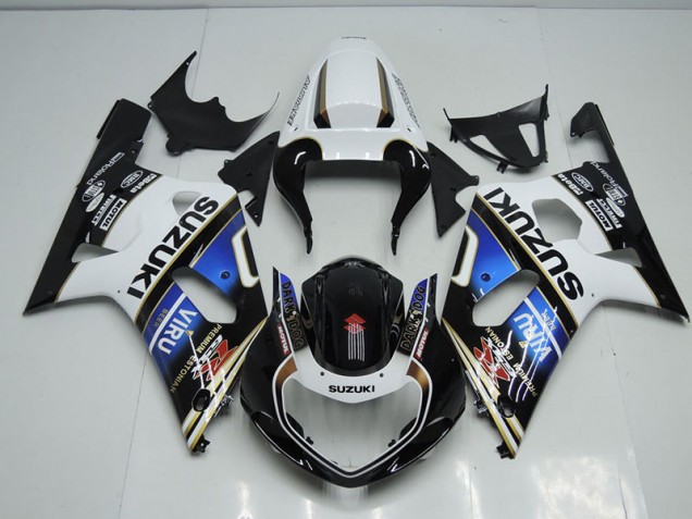 Billige Schwarz Weiß Blau Viru GSXR 750 K1 K2 K3 2001-2003 Motorrad Verkleidungen Billige Schwarz Weiß Blau Viru GSXR 750 K1 K2 K3 2001-2003 Motorrad Verkleidungen