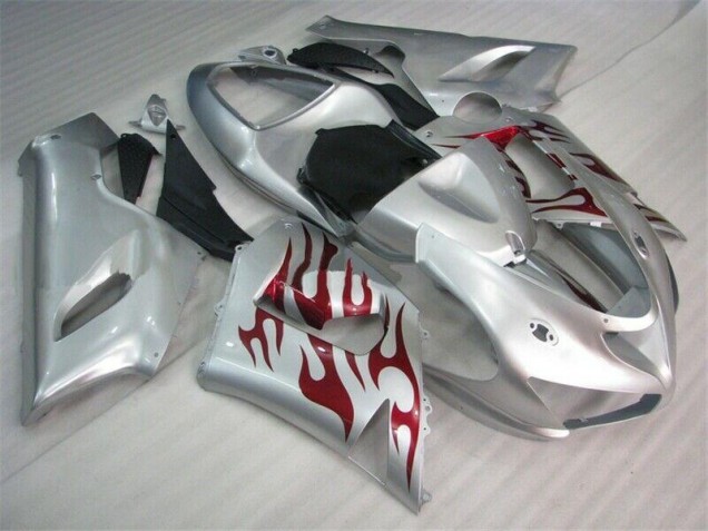 Billige Silber Rot Flammen ZX6R 2005-2006 Motorrad Verkleidungen Billige Silber Rot Flammen ZX6R 2005-2006 Motorrad Verkleidungen