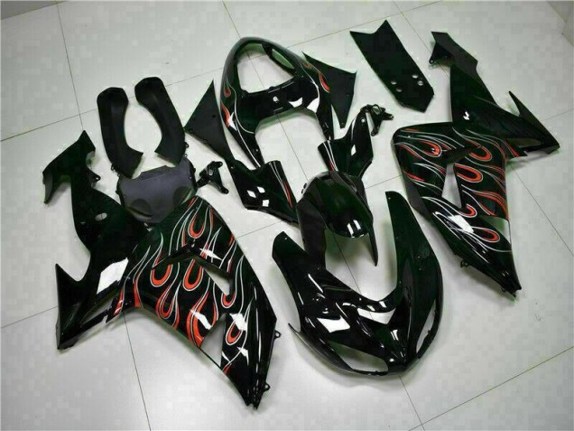 Billige Schwarz rote Flamme ZX10R 2006-2007 Motorrad Verkleidung Billige Schwarz rote Flamme ZX10R 2006-2007 Motorrad Verkleidung