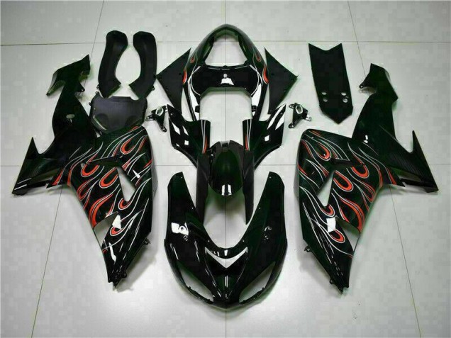 Billige Schwarz rote Flamme ZX10R 2006-2007 Motorrad Verkleidung Billige Schwarz rote Flamme ZX10R 2006-2007 Motorrad Verkleidung