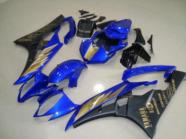 Billige Schwarz Blau mit Gold Aufkleber R6 2006-2007 Motorrad Verkleidungen