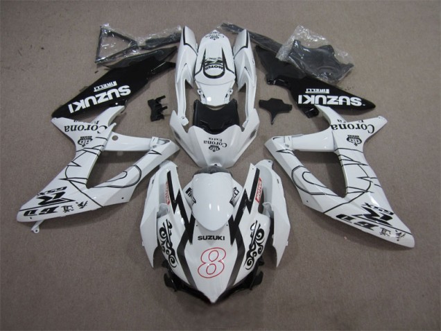 Billige Weiß Schwarz Corona Extra Motul 8 GSXR 600 K8 2008-2010 Motorrad Verkleidungen Billige Weiß Schwarz Corona Extra Motul 8 GSXR 600 K8 2008-2010 Motorrad Verkleidungen