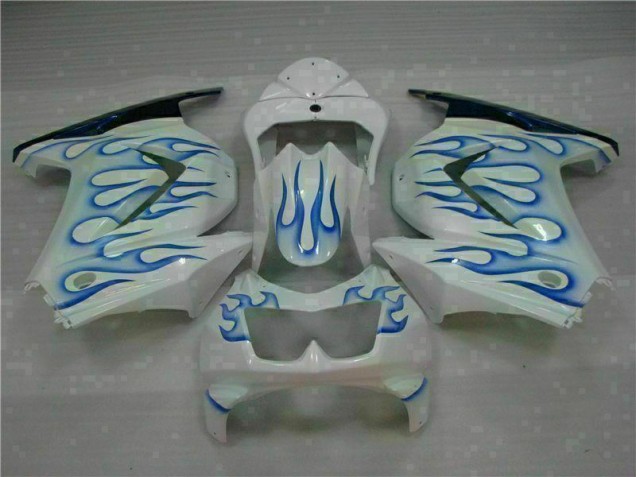 Billige Weiß Blau Flamme EX250 2008-2012 Motorrad Verkleidungen Billige Weiß Blau Flamme EX250 2008-2012 Motorrad Verkleidungen